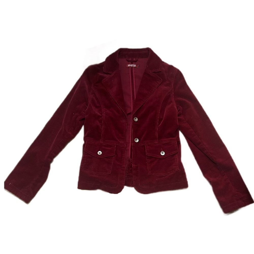 90’s Moto Burgundy Corduroy Velvet Blazer Jacket Cotton Spring Coat